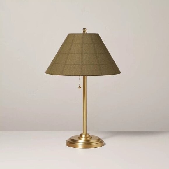 Hearth & Hand Magnolia 23" Plaid Shade Metal Table Lamp Brass/Green Target NIB - Picture 1 of 9